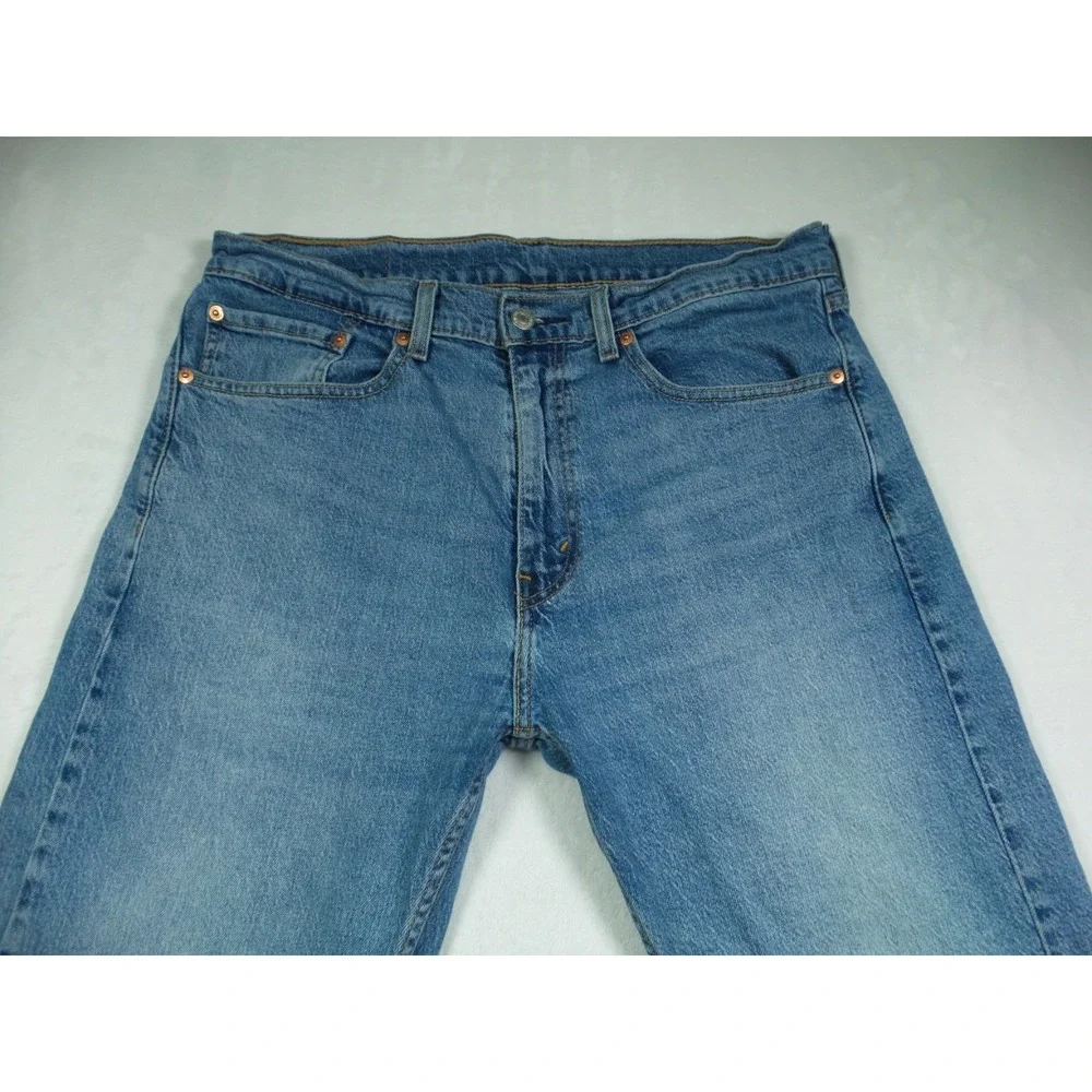 Levis 505 Mens Jeans 34 x 32 Blue Denim Straight Leg Regular Fit Stretch